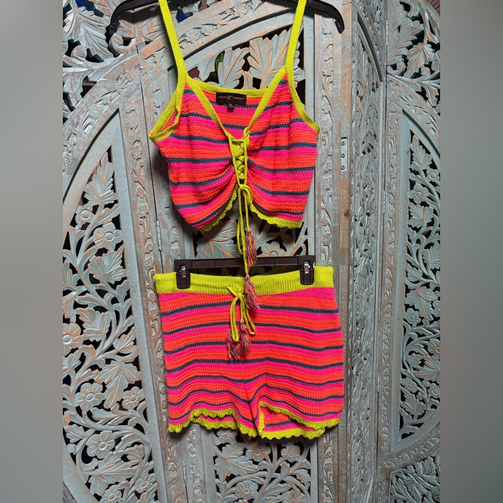 Almost Famous Neon Striped Knit Set